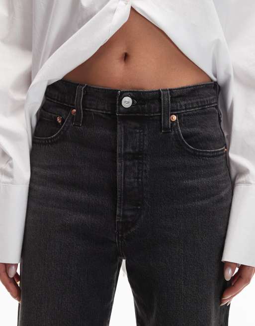 Levi's ribcage straight denim jeans in washed black, 5 of 5