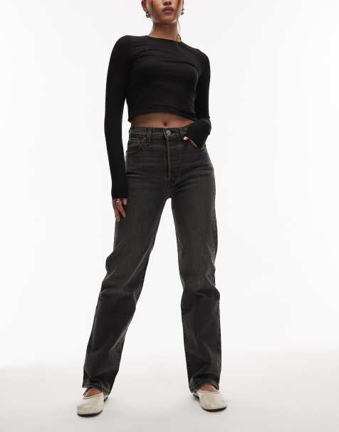 Levi's ribcage straight full length jeans in washed black  - view 1