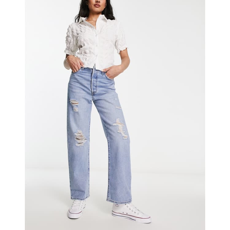 Levi's ribcage straight jeans in mid wash blue | ASOS