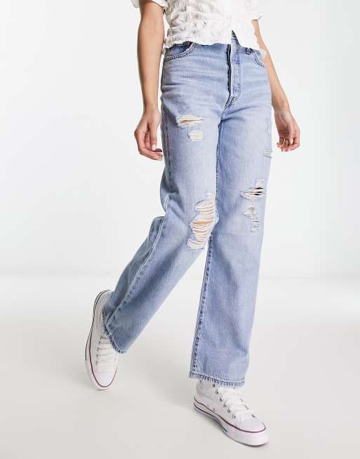 Levi's ribcage straight jeans in mid wash blue