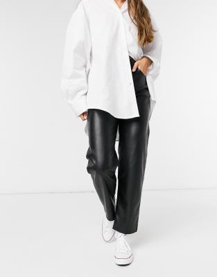 ribcage black vegan leather straight leg pants