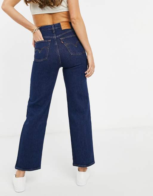 Levi's Ribcage straight leg ankle grazer jeans in mid wash blue | ASOS