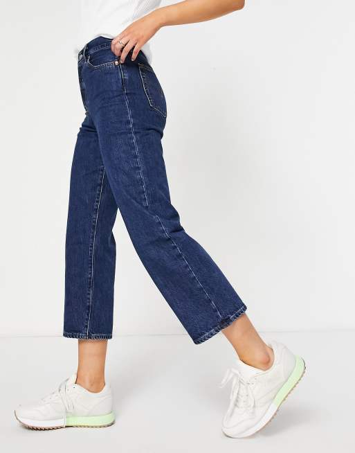 Levi's Ribcage straight leg ankle grazer jeans in navy | ASOS