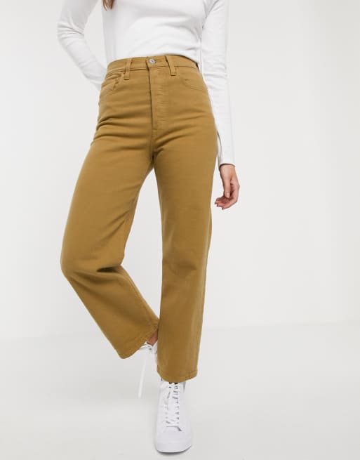 Levi's Ribcage straight leg ankle grazer jeans in tan | ASOS