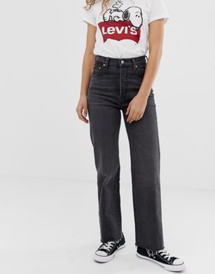 Levi's Ribcage straight leg ankle grazer jeans in washed black
