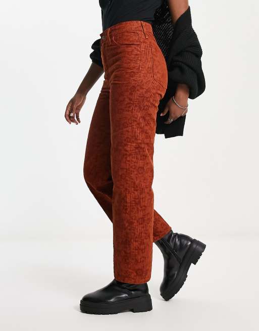 Levi's ribcage straight leg corduroy trousers in leopard print | ASOS