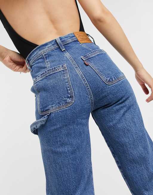 Levi's Ribcage straight leg utility jeans in mid wash blue | ASOS