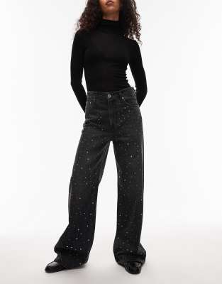 Levi's - Ribcage - Verzierte Jeans in Schwarz mit weitem Bein