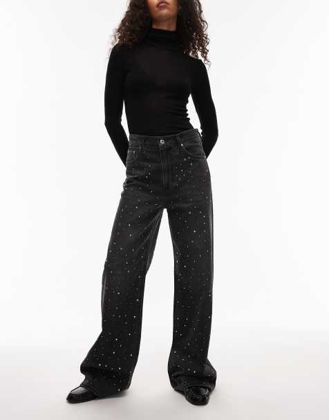 Levi's – Ribcage – Verzierte Jeans in Schwarz mit weitem Bein - view 1