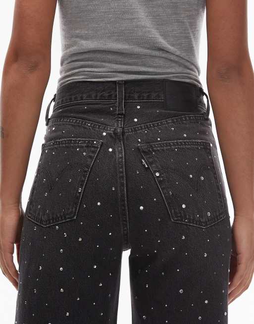 Levi's – Ribcage – Verzierte Jeans in Schwarz mit weitem Bein, 5 von 5