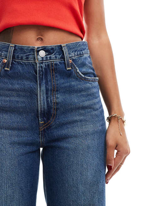 Levi's – Ribcage – Weit geschnittene Jeans in Dunkelblau mit hohem Bund, 4 von 8