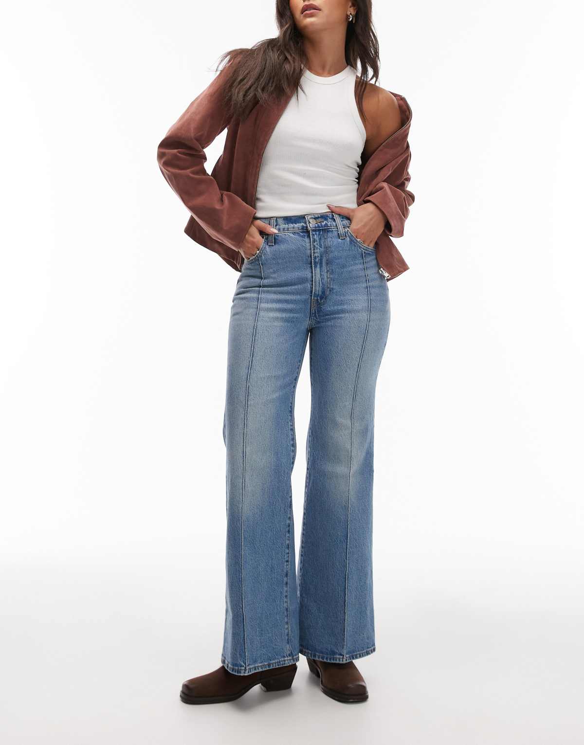 Levi's Ribcage western bell bottom flared jeans in washed blue