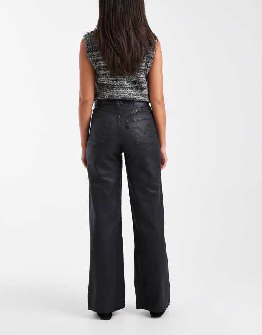 Levi's ribcage wide denim jeans in washed black, 3 of 5