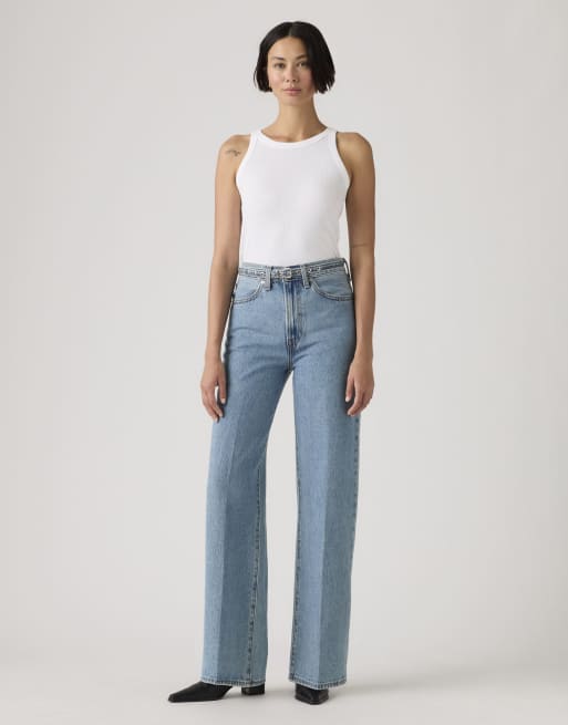 Levi's ribcage wide leg belted jeans in light blue wash, 2 of 4