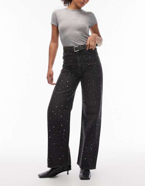 Levi's ribcage wide leg embellished jeans in black - view 1