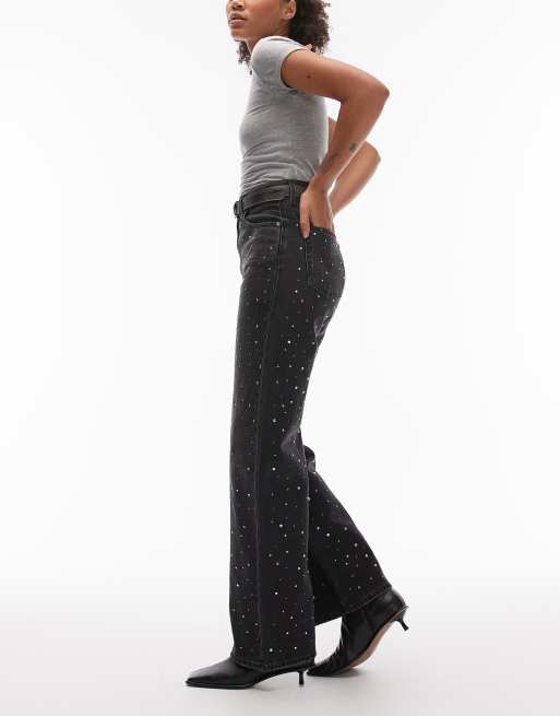 Levi's ribcage wide leg embellished jeans in black, 2 of 5