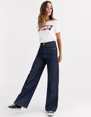 levi's blue ribcage wide leg jeans