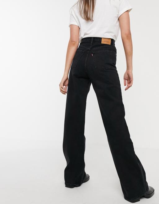 Levi's Ribcage wide leg jeans in black | ASOS