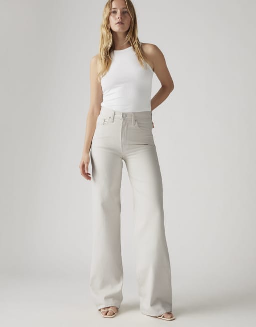 Levi's ribcage wide leg jeans in ecru, 3 of 4