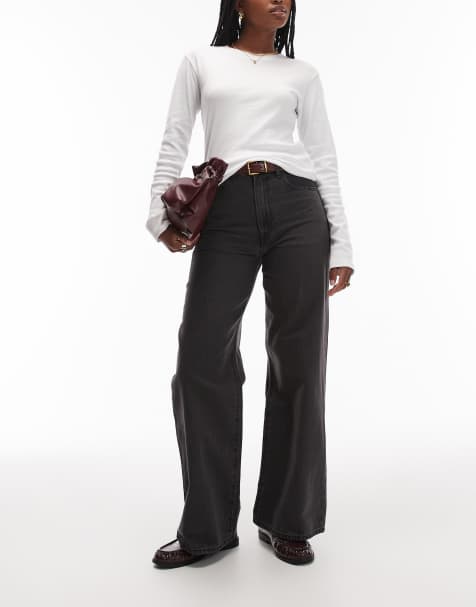 Levi's ribcage wide leg jeans with braided waistband in black - view 1