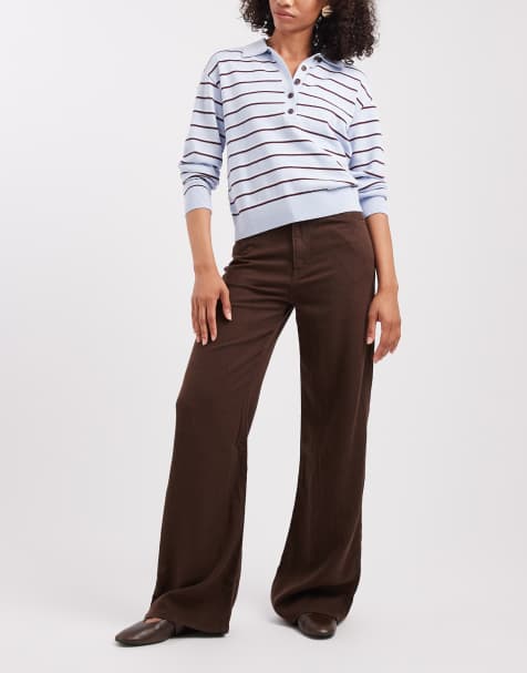 Levi's ribcage wide leg linen trousers in brown - view 1