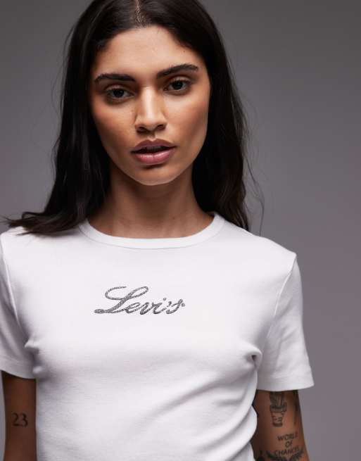 Levi's – Rickie – Biały T-shirt ze zdobionym logo na środku