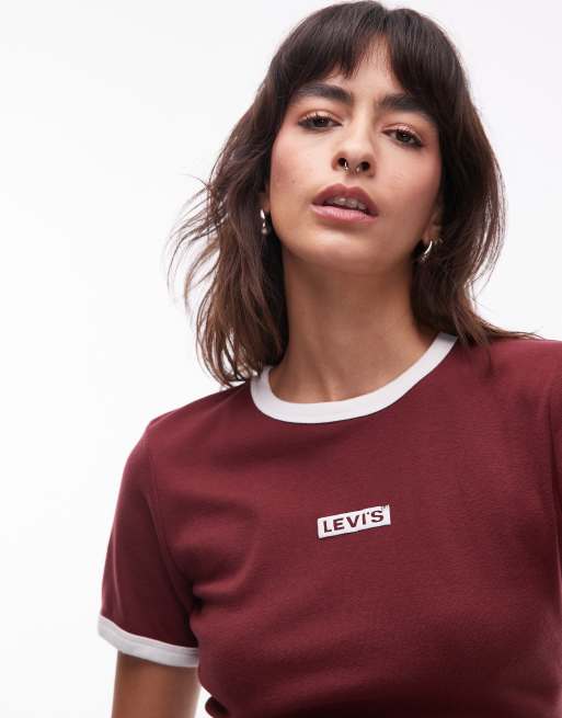 Levi's - Rickie - Bordeaux T-shirt med centralt logo og kontrasterende kanter, 2 af 4