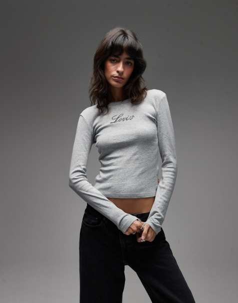 Levi's Rickie long sleeve t-shirt glitter central logo in grey - view 1