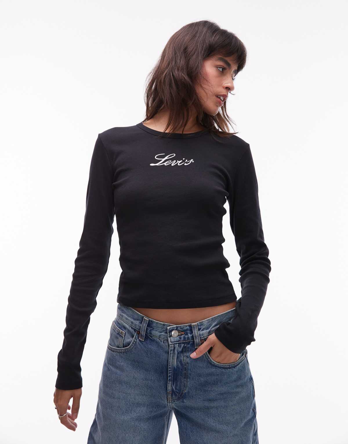 Levi's Rickie long sleeve  t-shirt glitter central logo in red