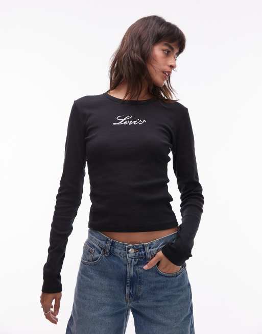 Levi's Rickie long sleeve  t-shirt glitter central logo in red