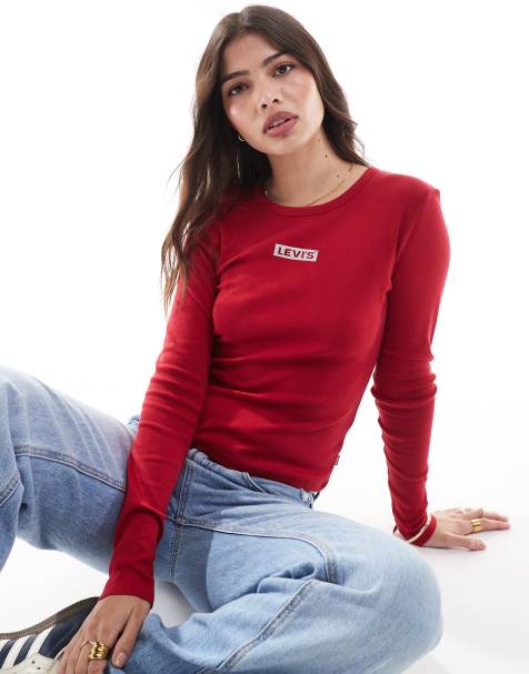 Levi's Rickie shine box tab logo long sleeve t-shirt in red - view 1