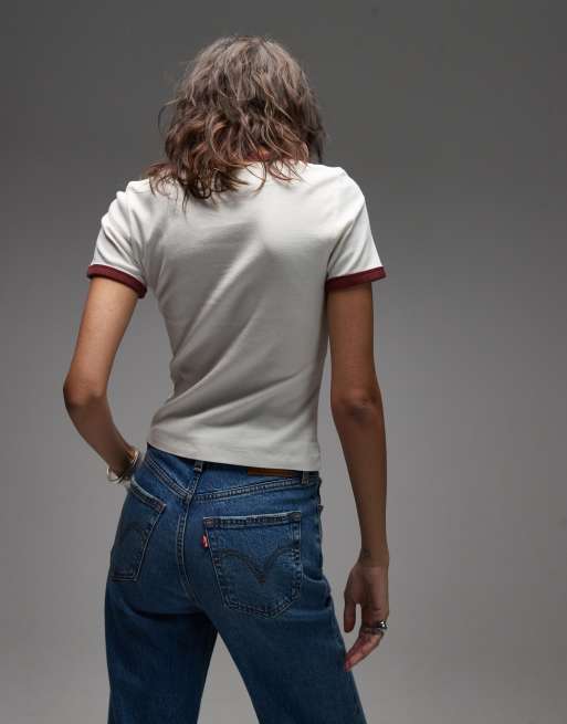 Levi's - Rickie - T-shirt écru con grafica e bordi a contrasto, 3 di 4