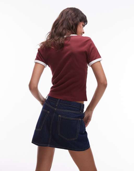 Levi's - Rickie - T-shirt met gekleurd randje en centraal logo in bordeauxrood, 4 van 4