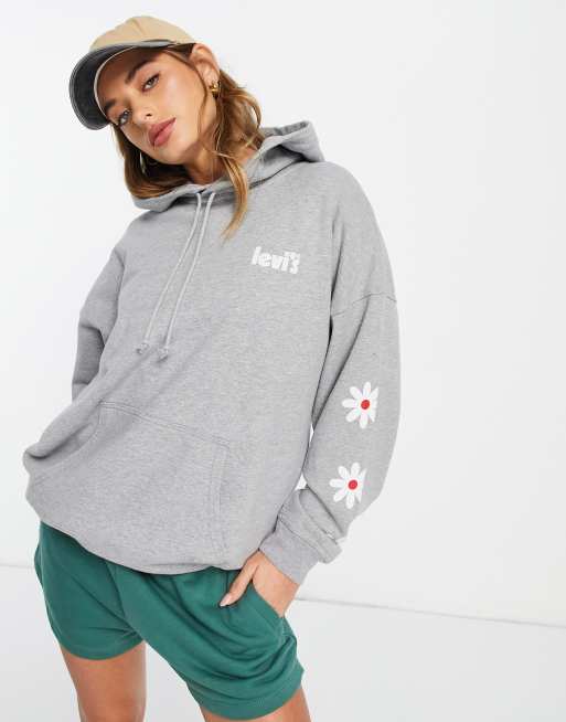 Levi's - Rider - Grå hættetrøje med blomstret grafik 