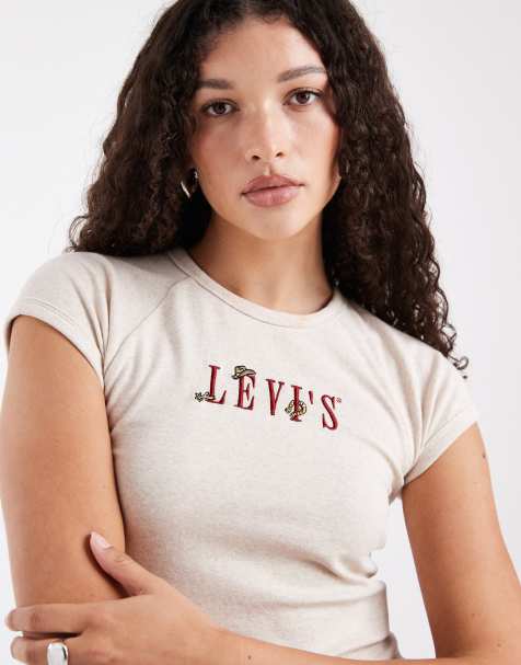 Levi's – Riley – Havregrynsfärgad t-shirt i cowboystil med raglanärmar - view 1