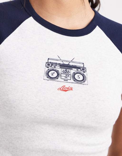 Levi's Riley raglan t-shirt med grafiskt tryck i vitt, 4 av 4
