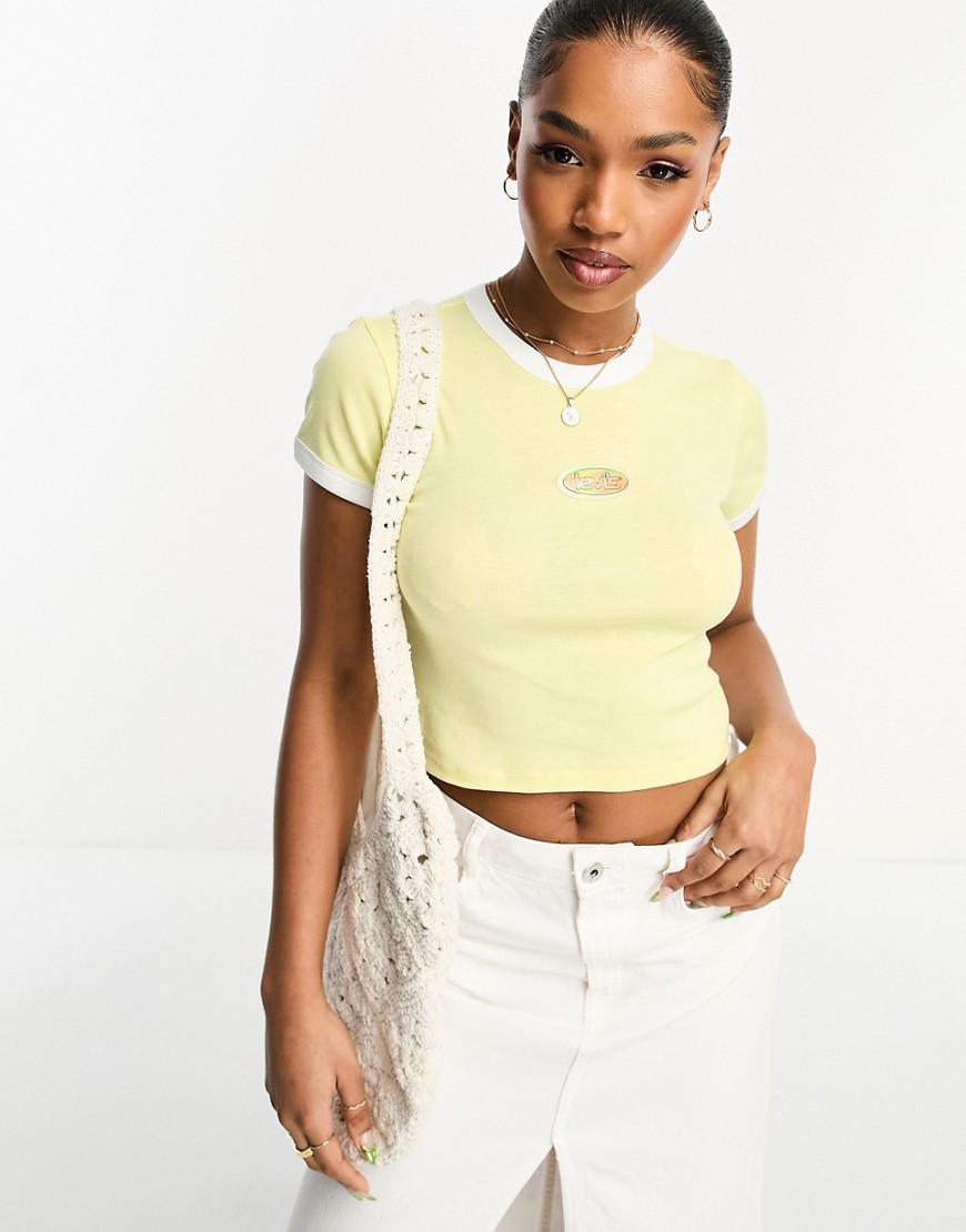 Levi’s Ringer cropped t-shirt in yellow with chest logo