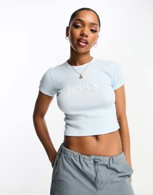 Levi's - Ringer - Kurzes T-Shirt in Blau mit Serifen-Logo