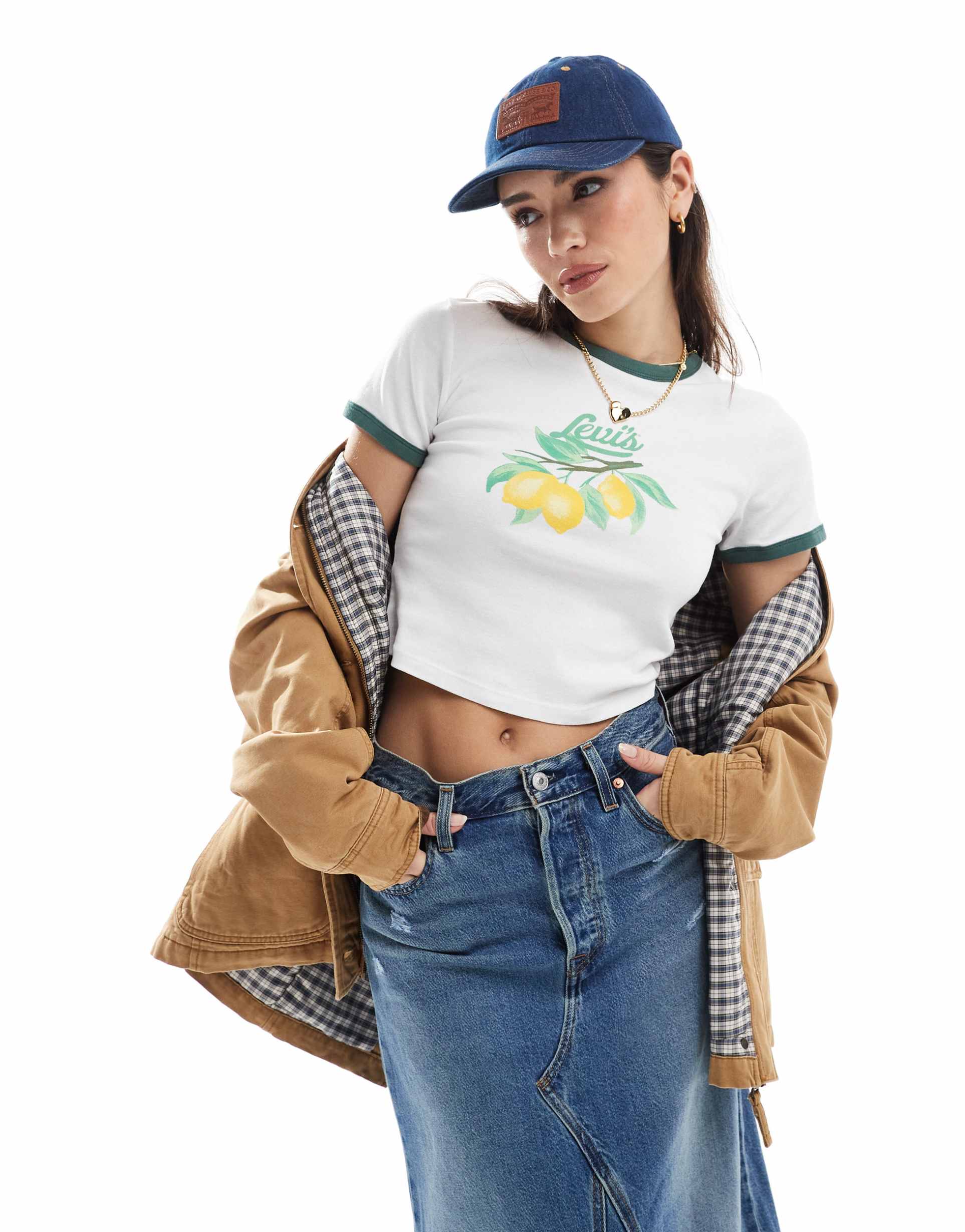 levi's ringer t-shirt with lemon print in white