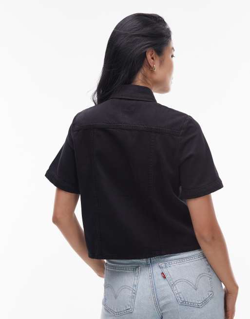 Chemise Denim Femme Let's Quizz Again - Manches Courtes Brodée Arche De Noé - Taille L Occasion Très Bon état