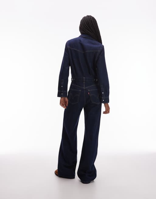 Levi's Rinoa wide leg denim jumpsuit in indigo, 3 of 4