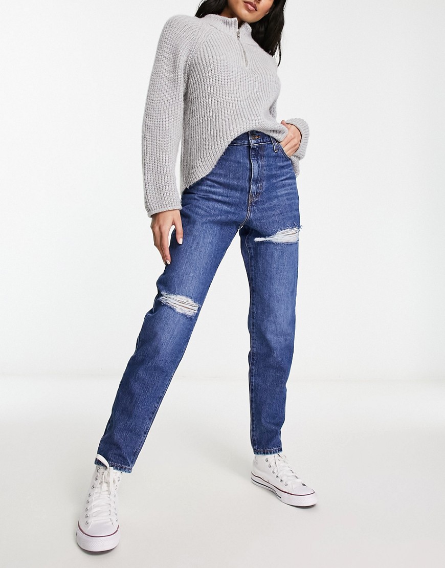 Levi's rip high waisted mom jeans in mid wash-Blue