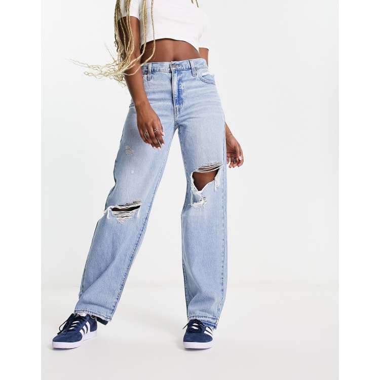 Low Rise Light Wash Ripped Baggy Straight Jeans