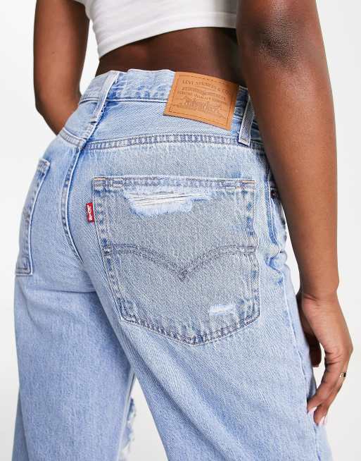 Levi's ripped baggy dad jeans in light wash blue