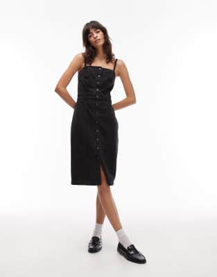 Levi's - Robe bustier mi-longue en jean - Noir