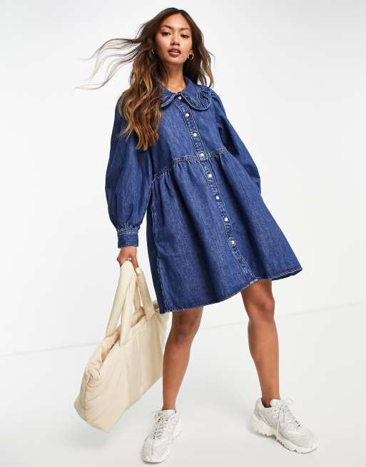 Levi s Robe en jean avec col volant Indigo ASOS