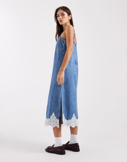 Levi's - Robe nuisette en jean style années 90 à ourlet en dentelle - Bleu, 4 de 4
