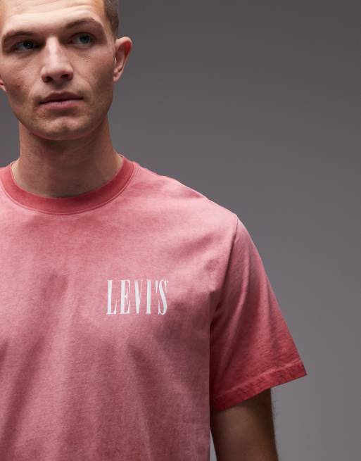Levi's – Röd, avslappnad t-shirt med sliten seriflogga och oljetvätt, 5 av 5