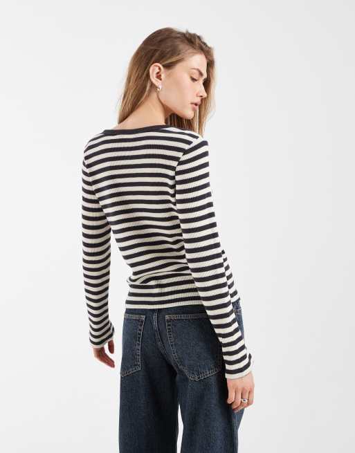 Levi's – Rooney – Svart, våfflad henley-tröja, 4 av 4