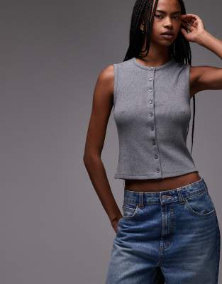 Levi's - Rory - Ärmelloses Oberteil in Grau mit Knopfleiste